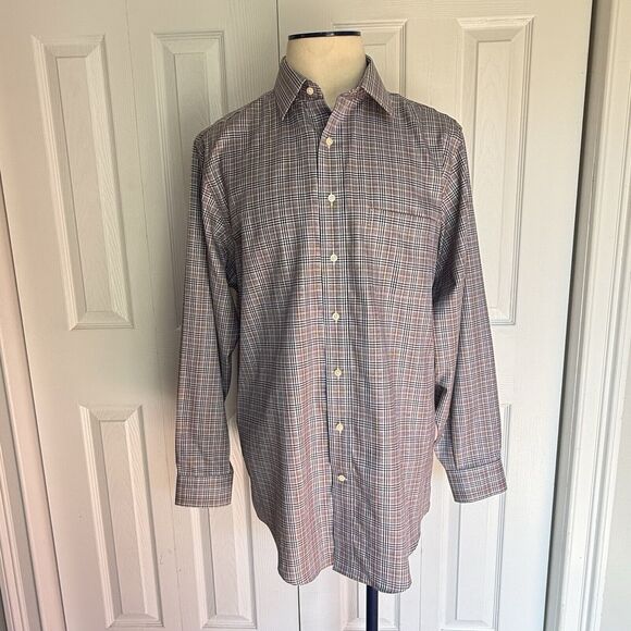 Men's Tailored Fit Plaid Shirt Size 17 XL Grey Multicolor Kirkland Signature - Picture 14 of 16